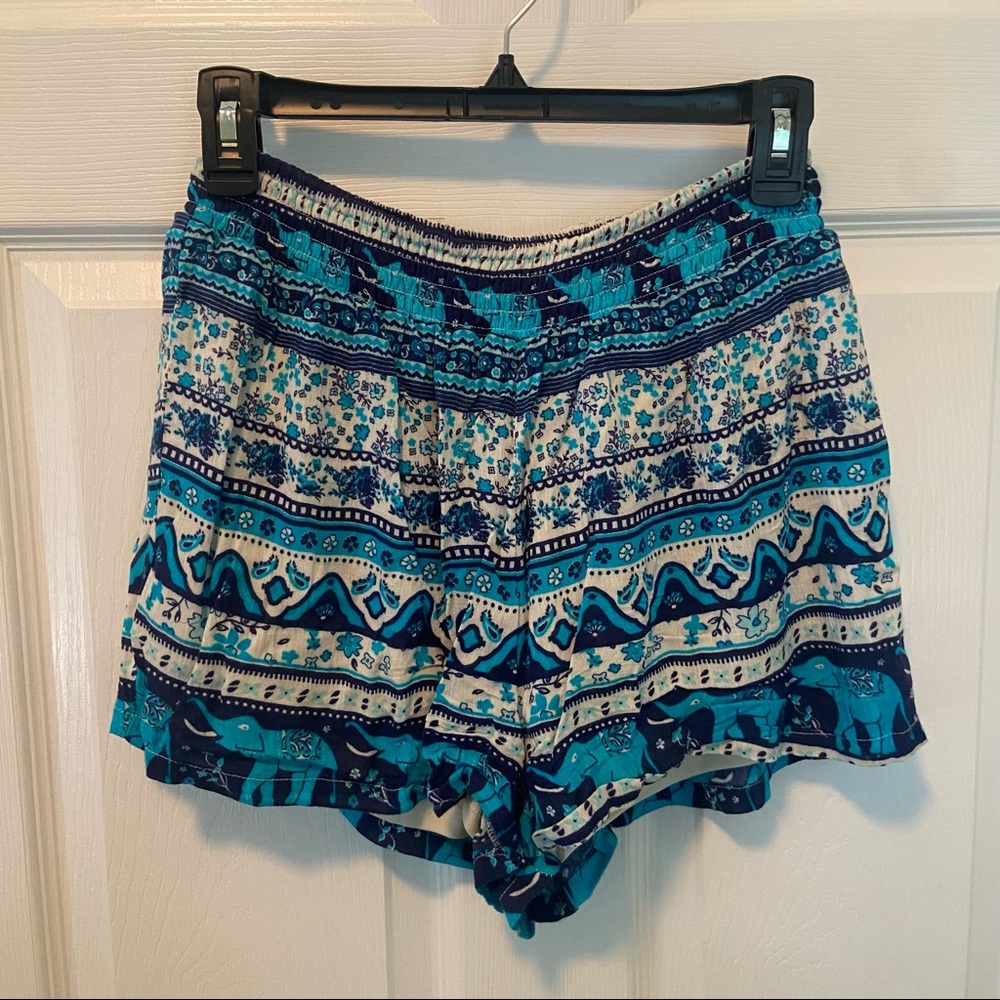 Francesca’s Blue Elephant Flowy Shorts